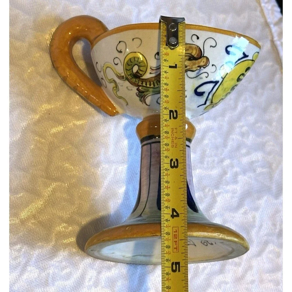 Italian pottery candle holder Buona Notte 629 Italy art dragon vintage
